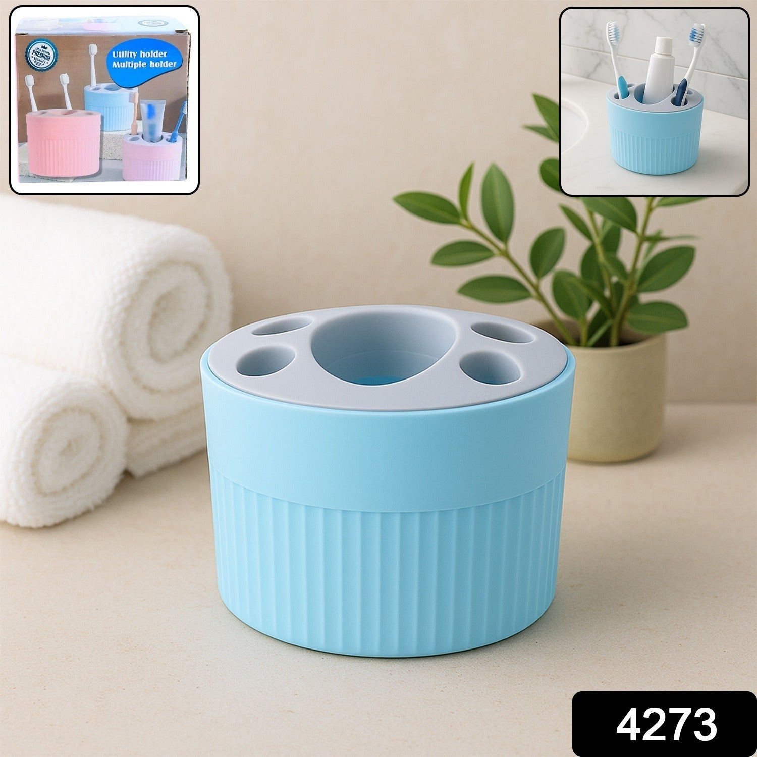 Multipurpose Bathroom Toothbrush and Utility Holder Stand with Multiple Slots (1 Pc)