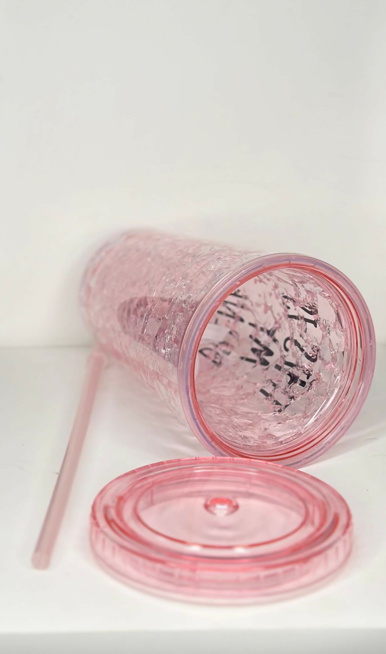 Pink Double-Wall Ice Crystal Tumbler with Straw – 500ml BPA-Free Sipper Cup with “THIS IS MY DRINK” Text – Reusable & Insulated for Cold Beverages, Travel & Office Use
