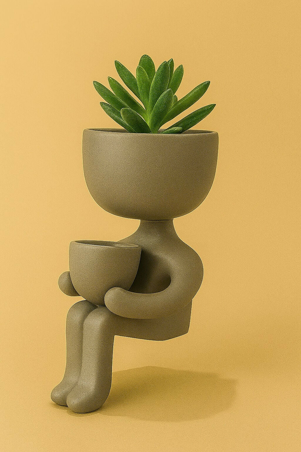 HOME DECOR Creative Human-Shaped Dual Planter Pot – Sitting Figurine Flower Pot for Tabletop Decor, Home, Office, Desk, Balcony – Cute Resin Planter for Succulents, Cactus & Faux Plants (Head & Lap Pots)