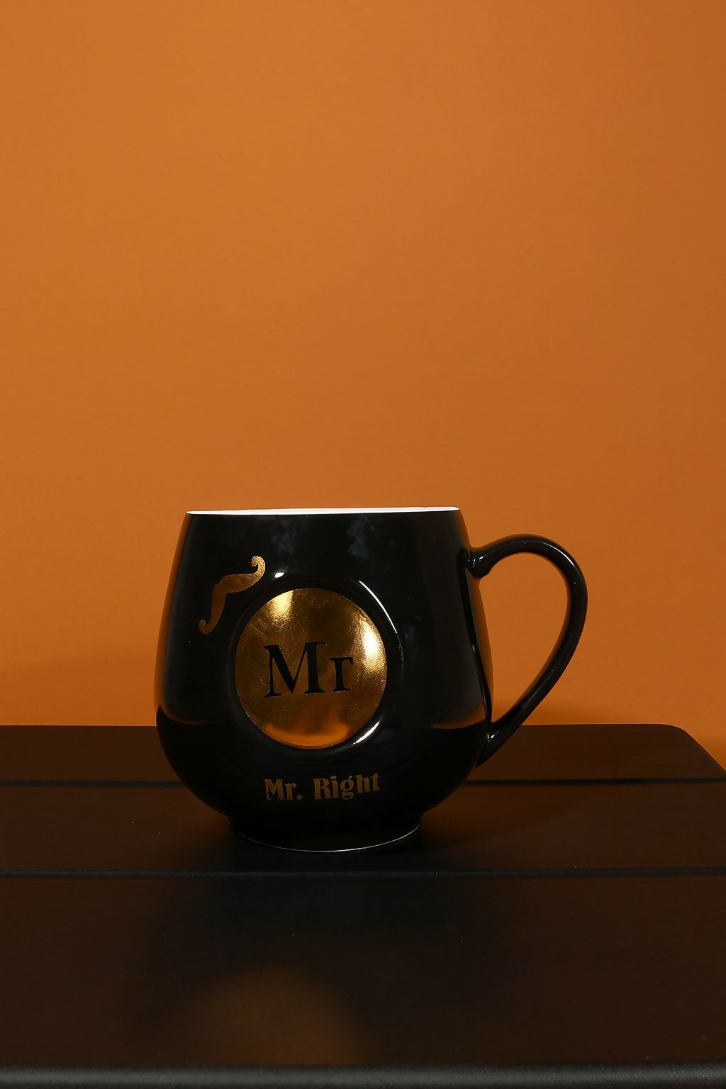 Premium Black Ceramic Coffee Mug with Golden Print “Mr Right” | Stylish Designer Cup with Handle | Perfect Gift for Husband, Boyfriend, Groom, Anniversary, Wedding & Daily Use