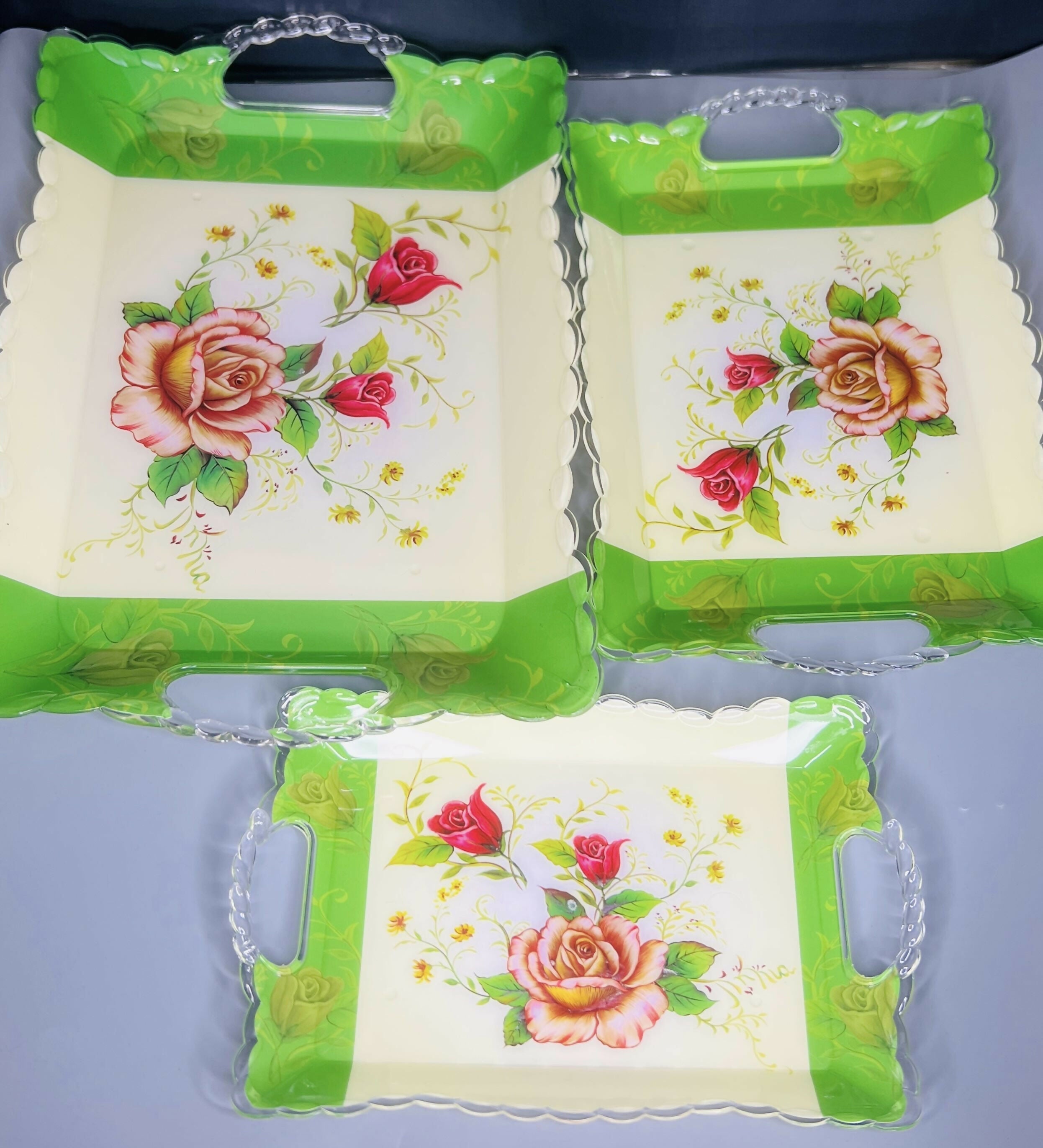 GardenGlow Rose Tray Set Of 3
