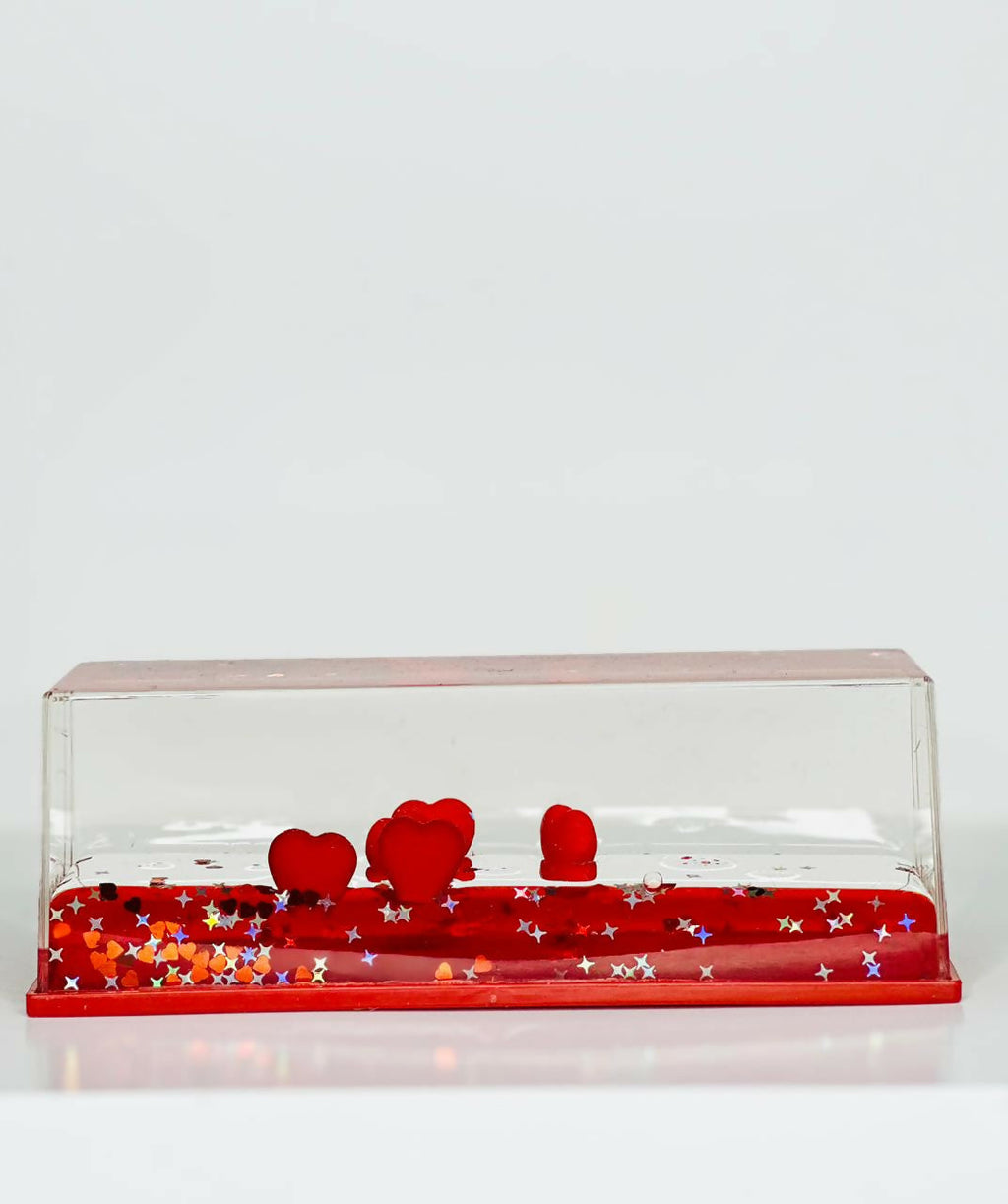 Frosted Hearts Dream Dome Acrylic Liquid Motion Teddy Love Sign Block | Valentine's Day Gift | Romantic Desk Showpiece | Clear Decorative Display with Floating Glitter