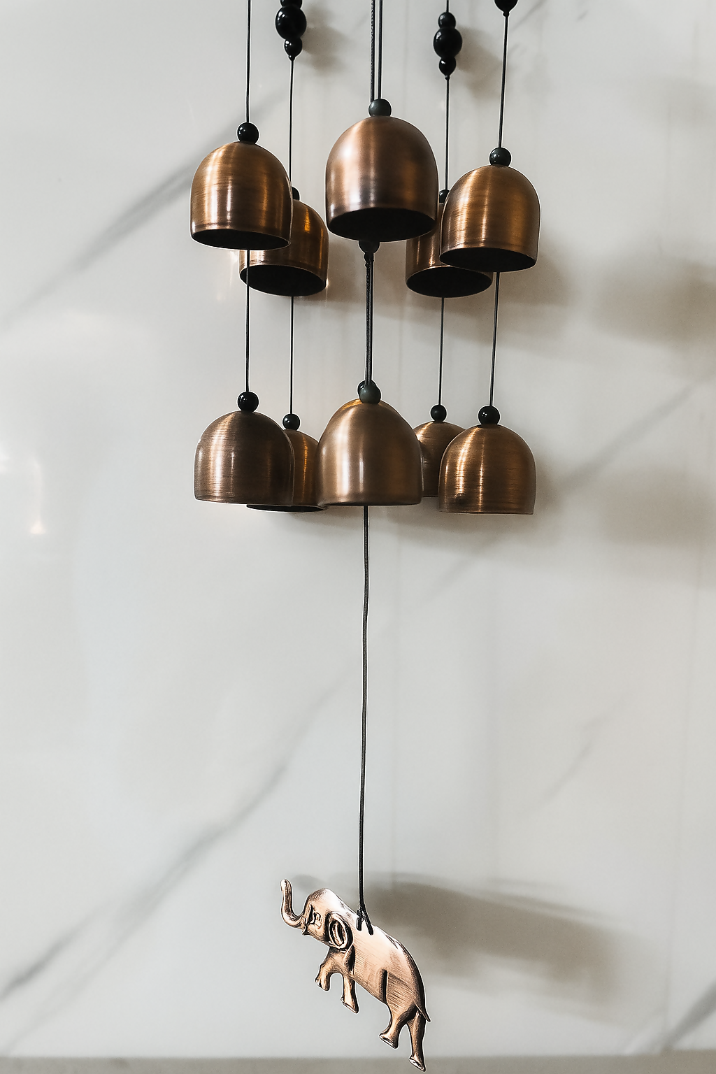 Vintage Elephant Design Brass Bell Wind Chime for Home Décor – 9 Hanging Bells with Dome Top, Lucky Elephant Charms & Soothing Tones – Perfect for Balcony, Garden, Living Room, or Vastu & Feng Shui Gift