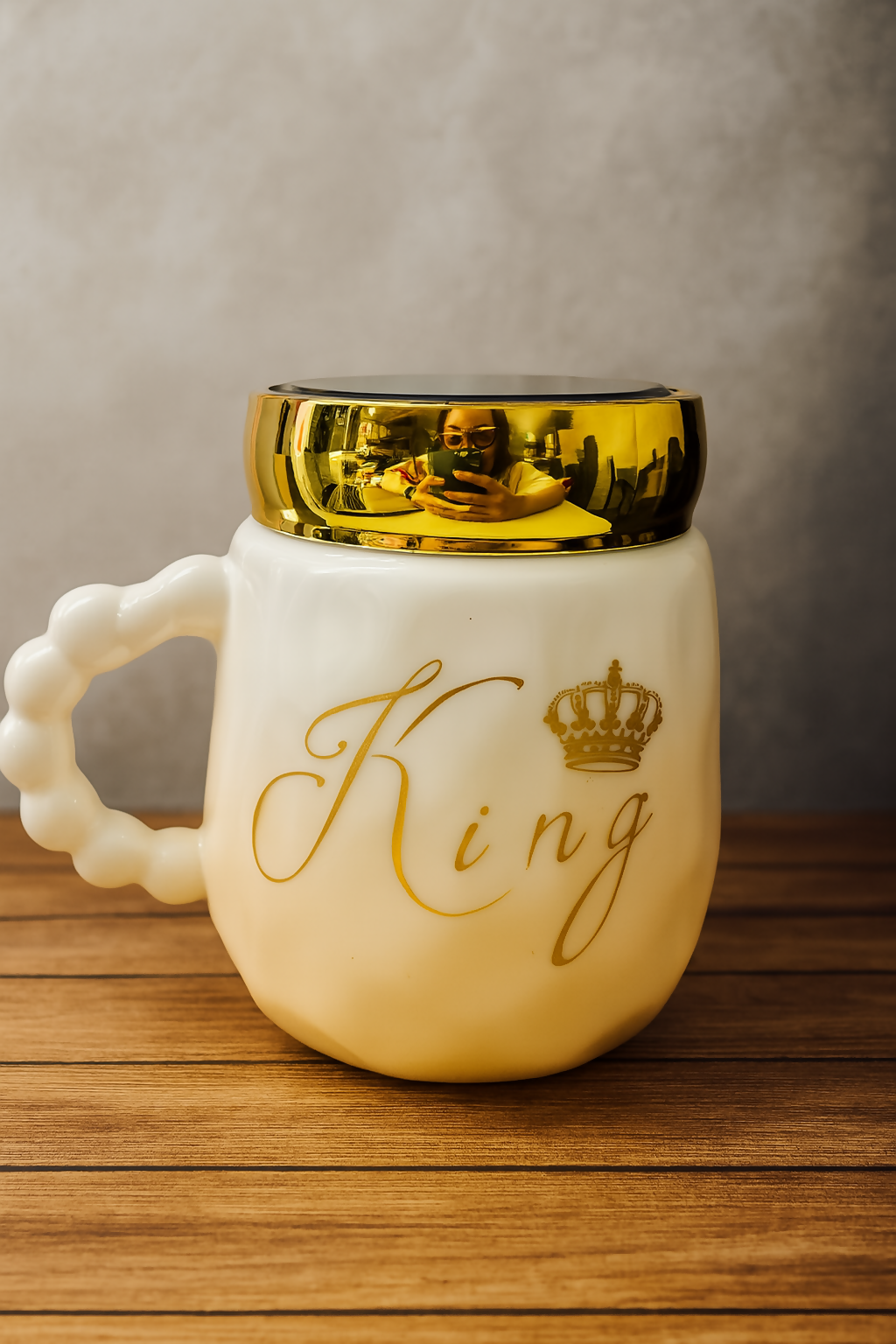 Luxury Ceramic King Mug with Gold Crown Lid and Pearl Handle – Gradient Blue & White Designer Coffee Cup – Royal Gift for Men, Husband, Dad, or Boss – Premium Mug for Tea, Coffee & Decor