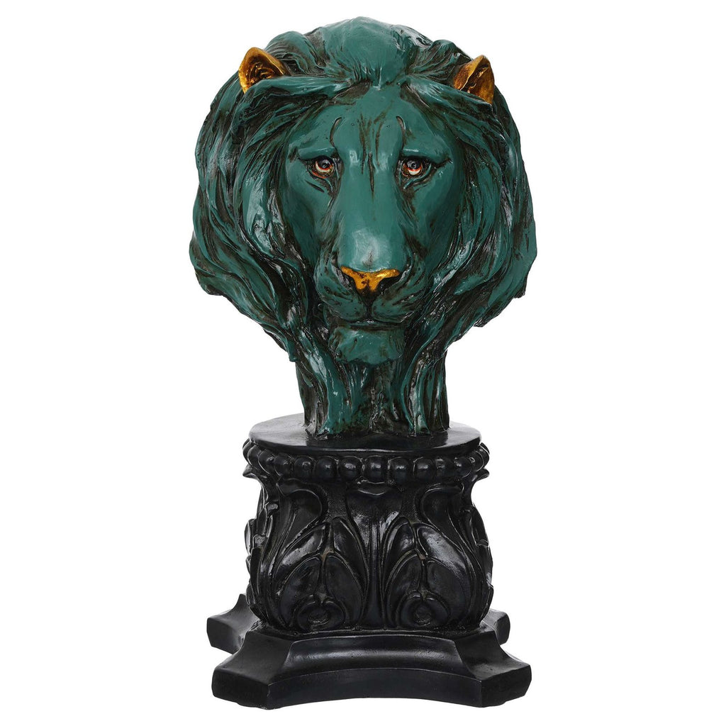 Handmade Lion Head Statue Stone Finish Animal Figurines Gifts Antique Design for Home Decoration (green)