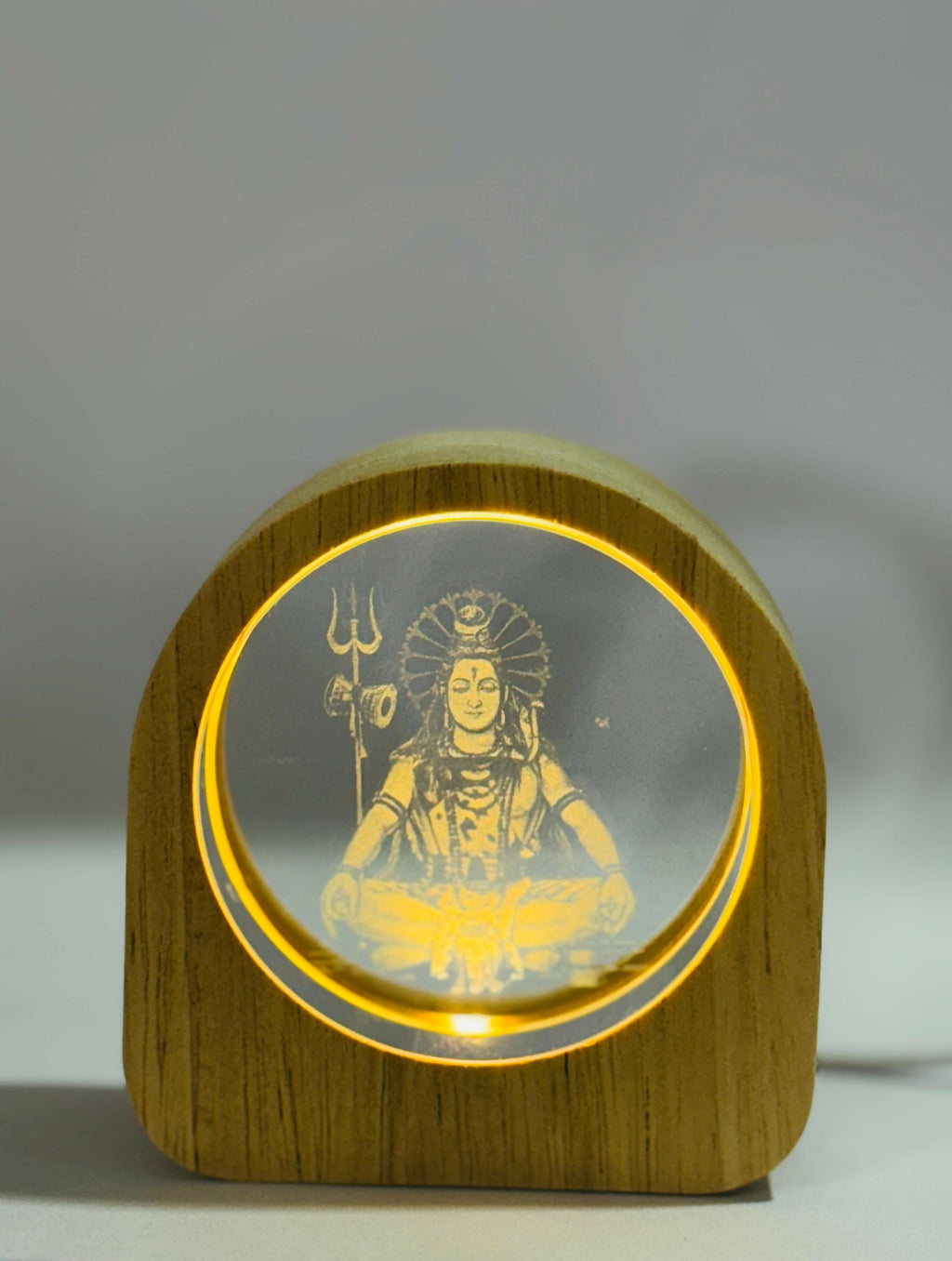 Meditating Lord Shiva 3D LED Night Lamp with Laser Engraved Crystal Glass and Wooden Frame – USB Powered Table Light with Warm Yellow Glow | Spiritual Decor Showpiece for Home, Temple, Yoga & Meditation Corners