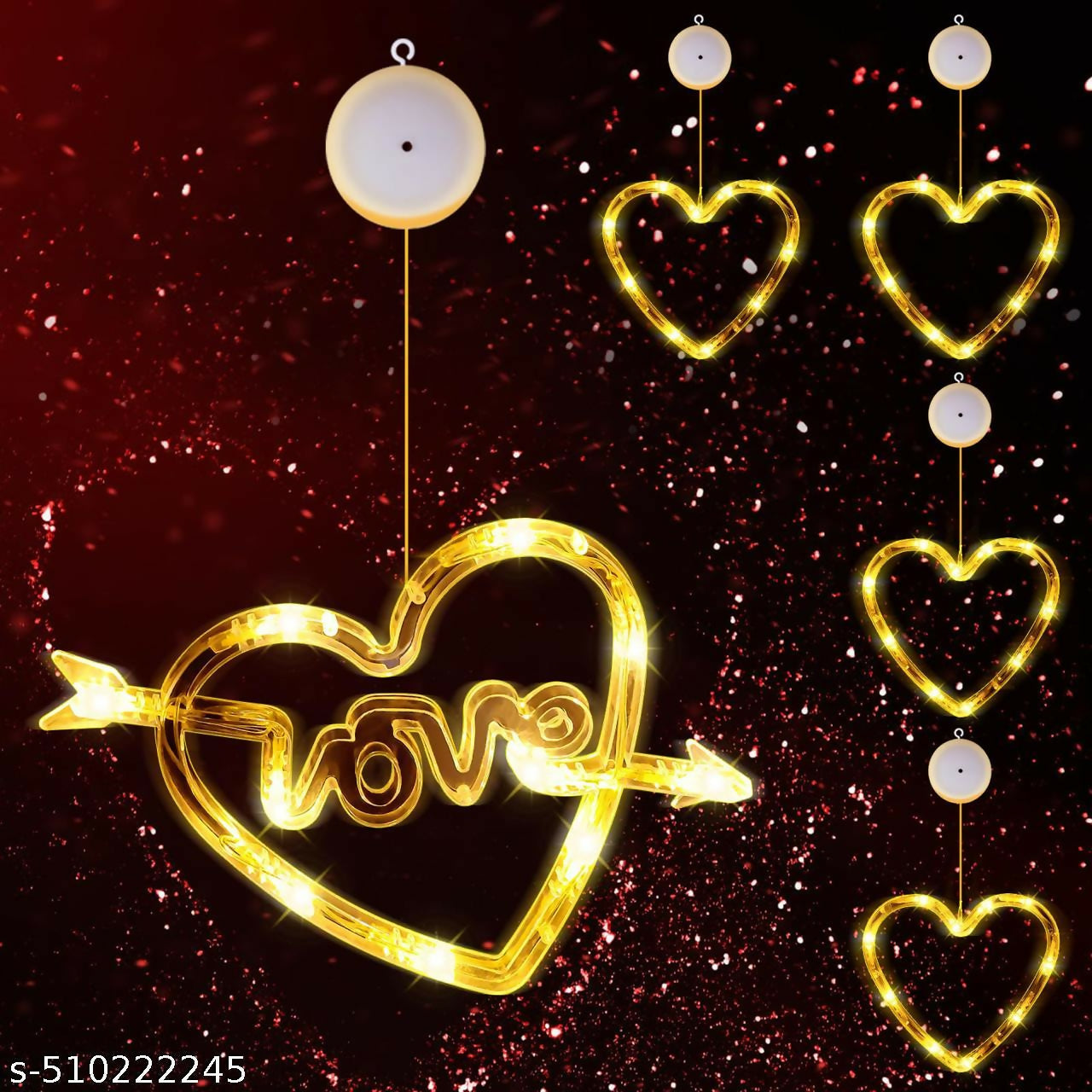 "Set of 3 LED Heart-Shaped Hanging Curtain String Lights – Warm White Decorative Lights for Romantic Room Décor, Window Display, Balcony, Wedding, Anniversary & Valentine’s Day – Battery Operated Festive Lighting"