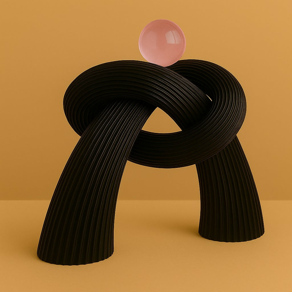 HOME DECOR Black Abstract Knot Sculpture with Pink Sphere – Modern Resin Art