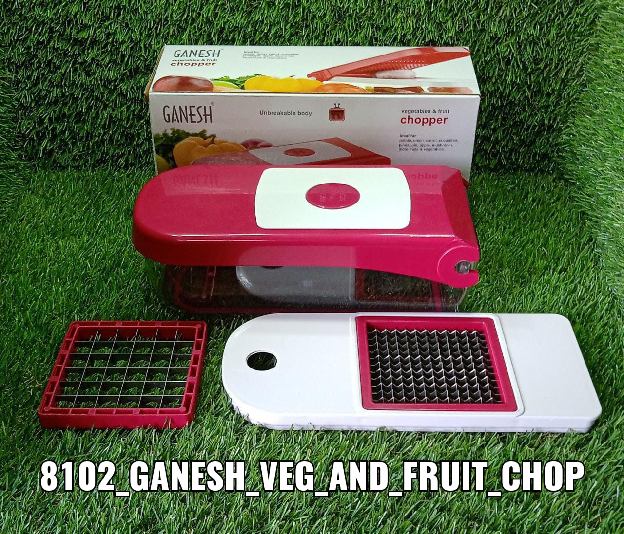 Ganesh Plastic Chopper Vegetable and Fruit Cutter, Red