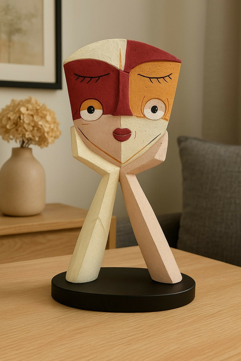 HOME DECOR Abstract Multicolor Face Sculpture | Handcrafted Wooden Resin Decorative Showpiece for Home, Living Room, Office, Shelf & Artistic Gift Décor