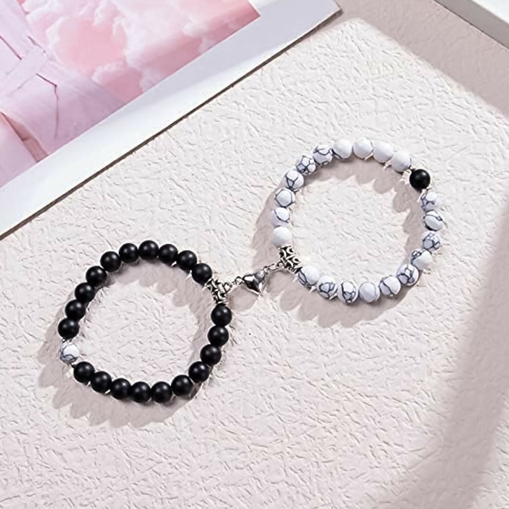 Silver Shine Magnetic Attraction Heart Couple  Bracelet