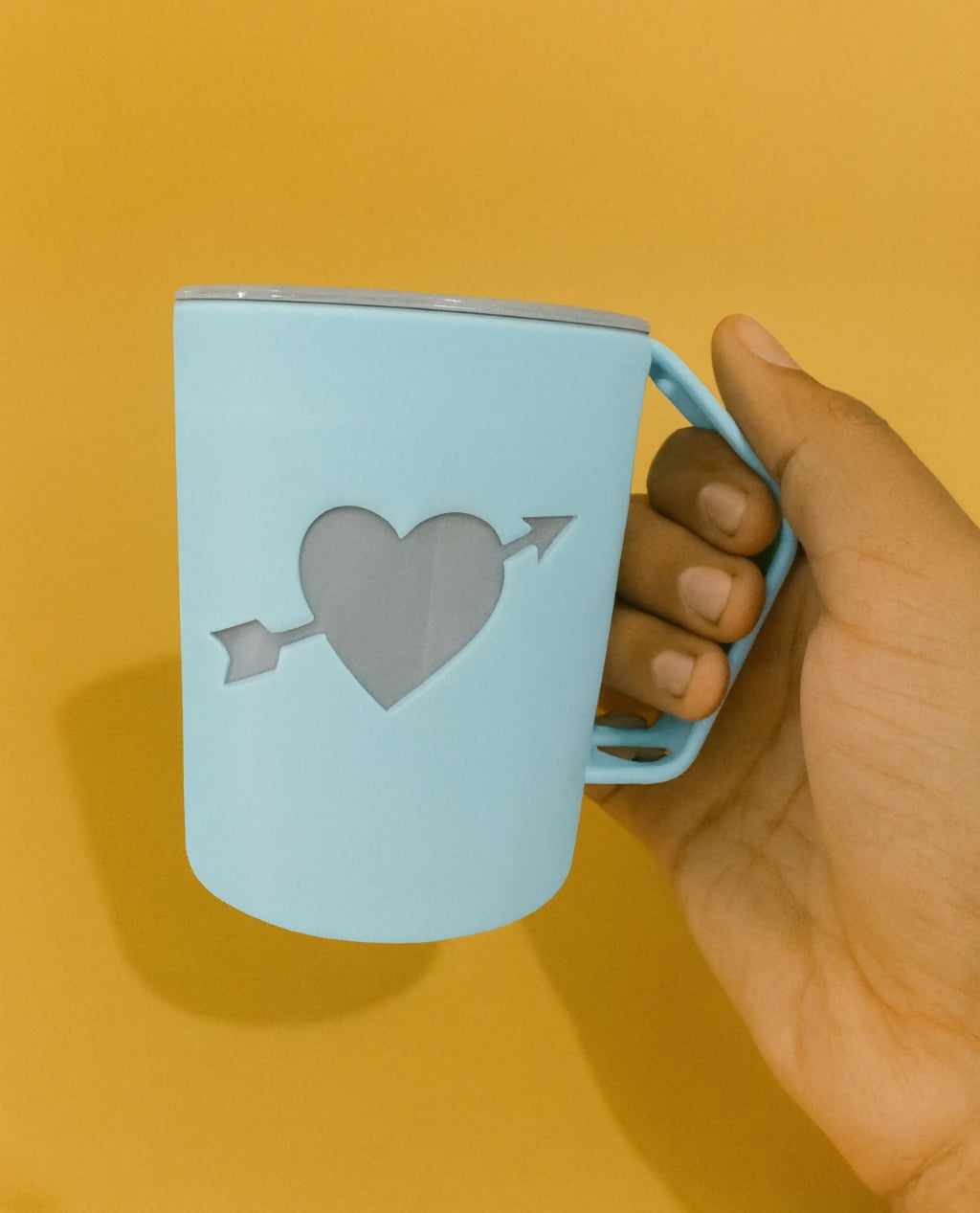 Stylish Blue Coffee Mug with Cutout Heart Design | Lightweight Modern Cup for Tea, Coffee, Milk & Beverages | Cute Love-Themed Gift for Couples, Friends, Kids & Everyday Use