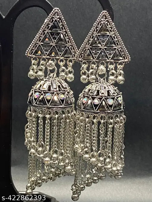 Oxidised Silver Plated Brass Jhumka Earring with Pearl Work for Women & Girls