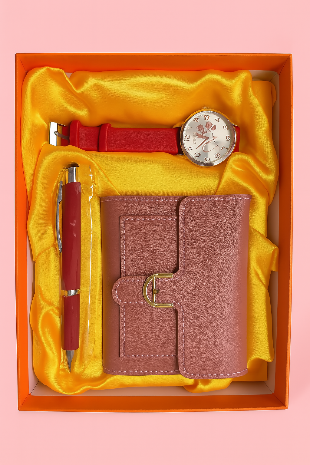 Premium Women’s Gift Set Combo – Elegant Red Watch, Stylish Wallet & Smooth Writing Pen – Ideal for Birthdays, Anniversaries & Special Occasions