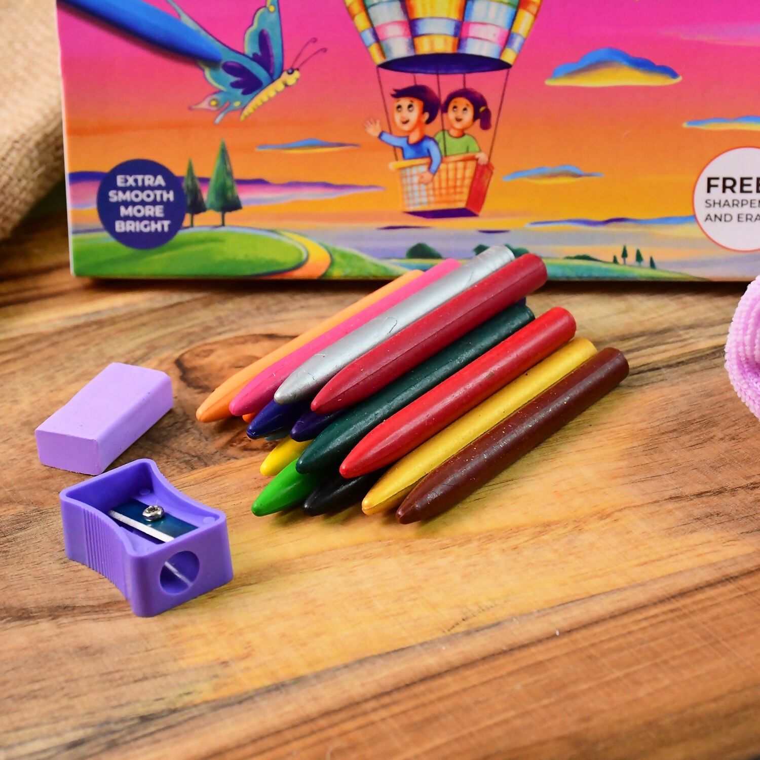Camel Plastic Crayons 15 Assorted Shades with Free Sharpener and Eraser