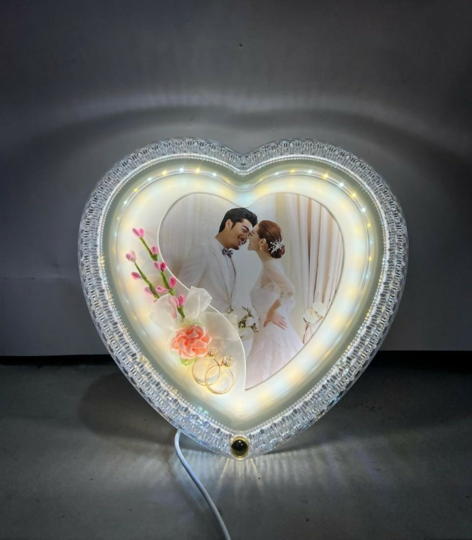 Heart Shape LED Wedding Photo Frame Lamp | Romantic Couple Night Light with Customized Picture | Anniversary, Valentine’s Day, Bedroom Decorative Table Lamp & Gift for Husband Wife