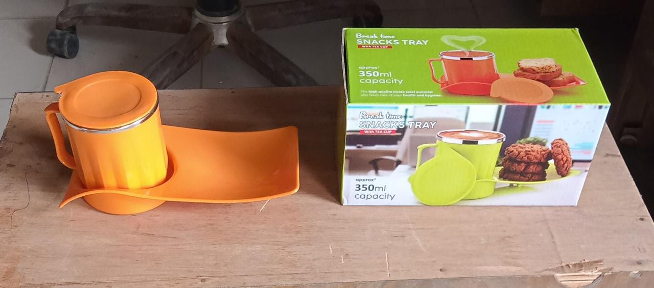 Customize Snack Tray with 350ml Steel Cup for Kids & Home Use