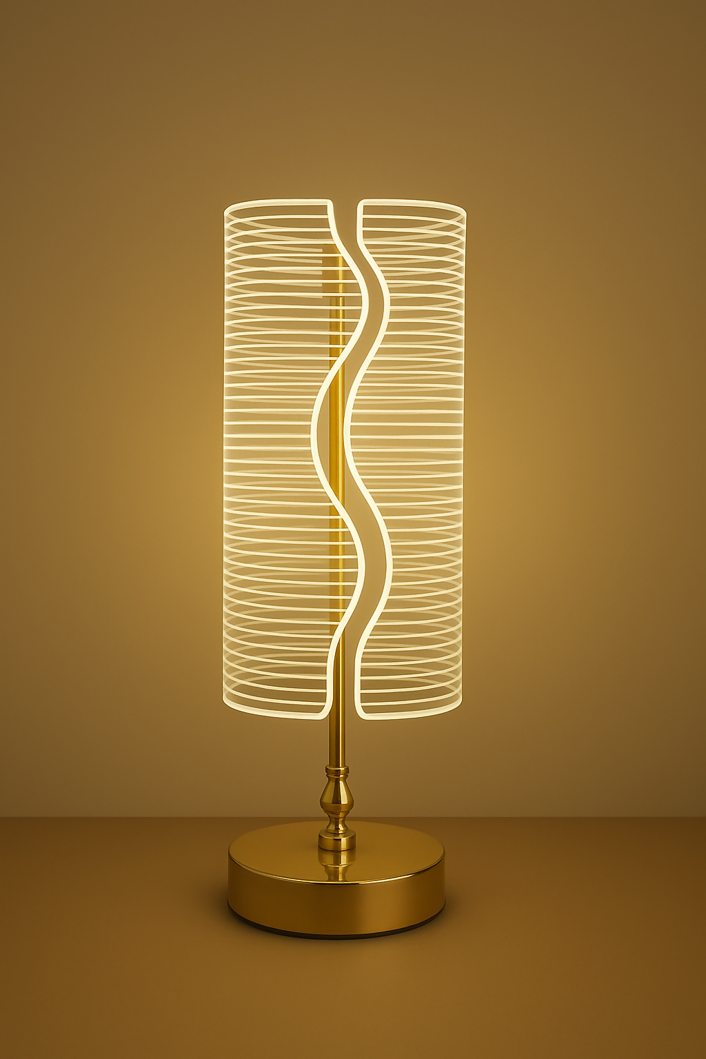 HOME DECOR Modern 3D Optical Illusion LED Table Lamp with Wavy Geometric Design  – Touch Sensor Light with Warm White Glow