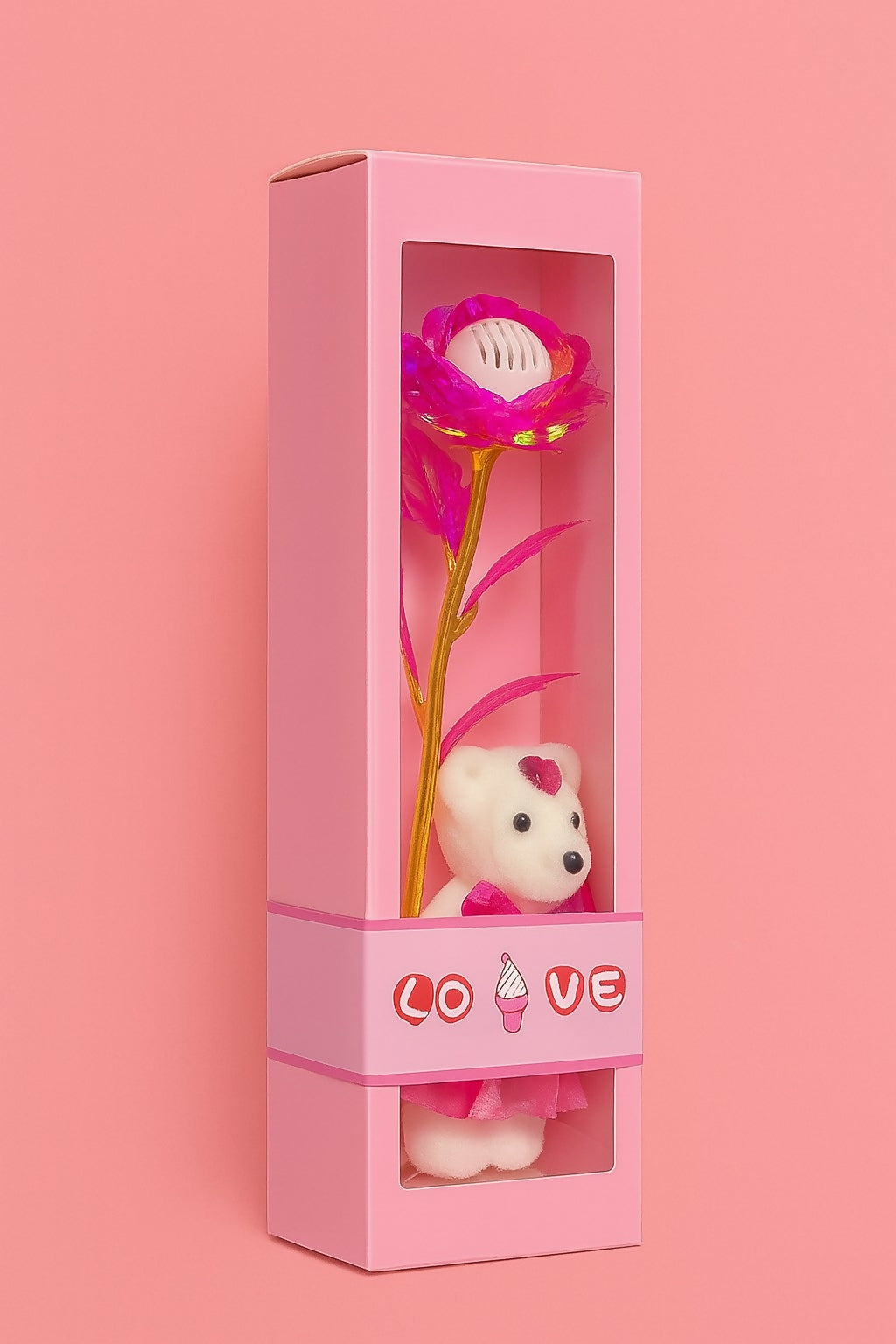 Set of 6 Cute Teddy Bear with Foil Rose Gift Combo – Multicolor Skirt Teddy & Golden Stem Artificial Rose in Gift Box – Valentine’s Day, Anniversary, Romantic Return Gift for Girls & Women