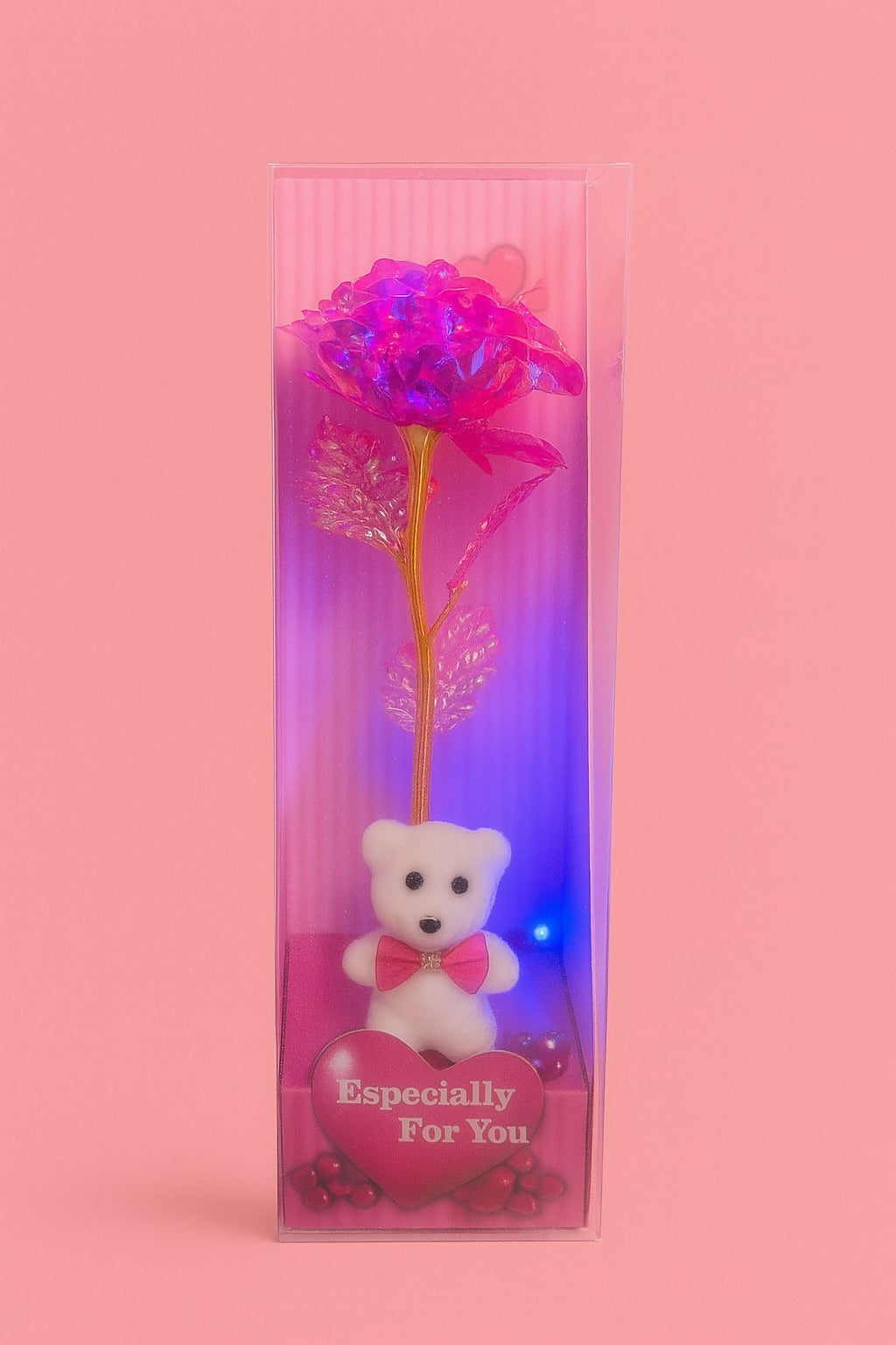Set of 7 "Especially for You" Teddy with Eternal Golden Rose Gift Box – Multicolor Decorative Rose and Cute Bear Combo for Gifting, Love, Anniversary, Birthday, Valentine’s Day – Premium Romantic Gift Set