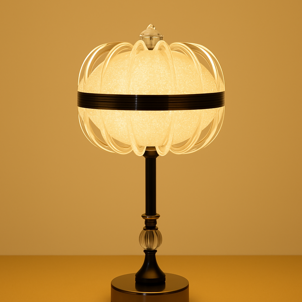 HOME DECOR Luxury Crystal Crown Table Lamp with Ornamental Globe Shade and Black Gold Finish | Designer Nightstand Lamp for Bedroom, Living Room, and Lounge Decor