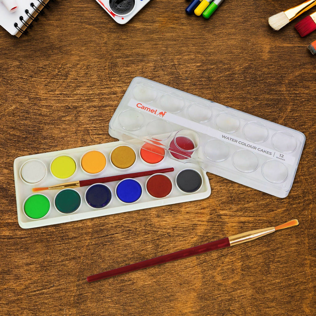 Camel Water Colour Cakes 12 Bright Shades with Free Brush