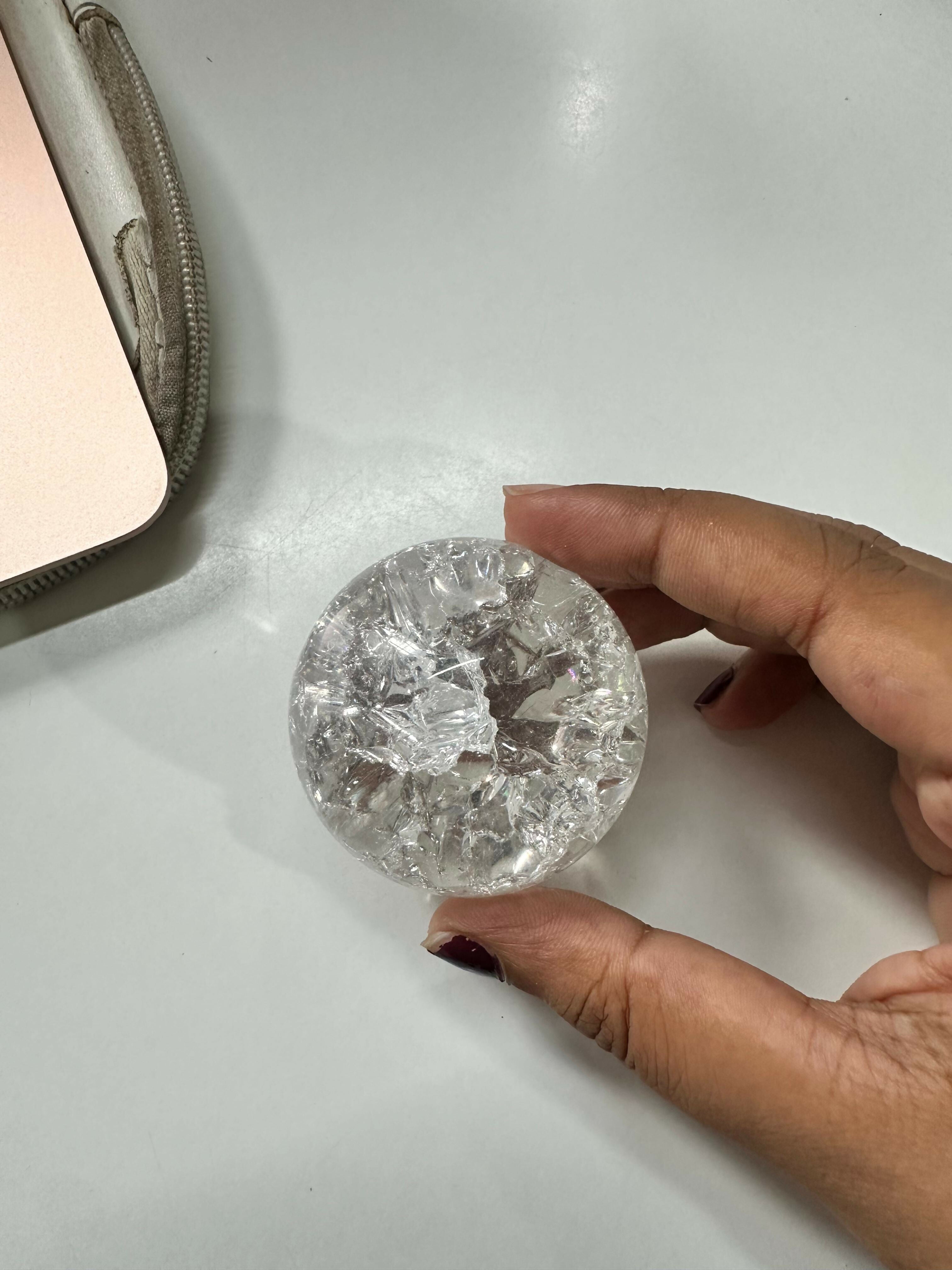 Clear Crackle Crystal Glass Ball for Home Decor | Feng Shui Vastu Energy Sphere | Transparent Crystal Orb Showpiece for Tabletop or Office