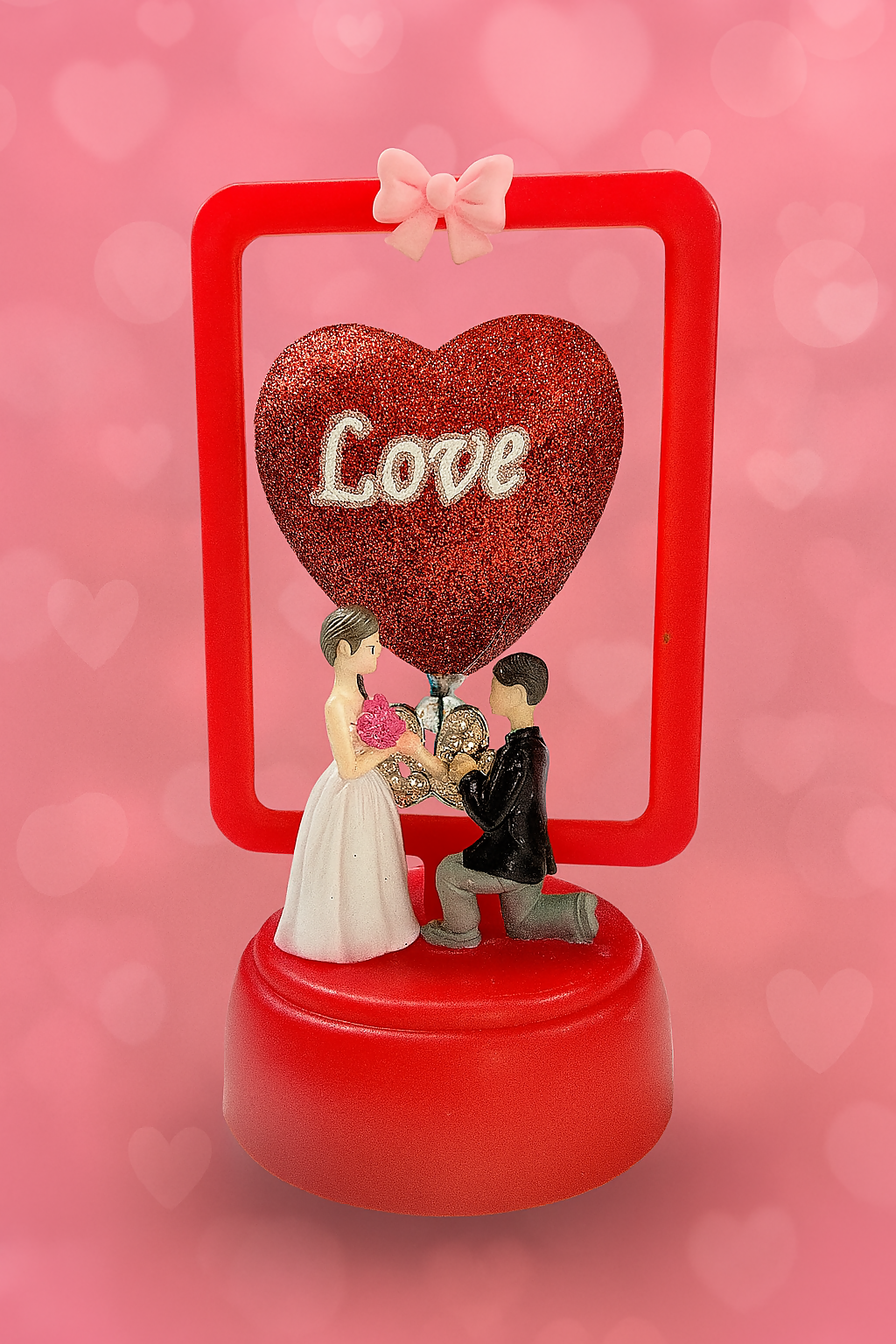 Romantic LED Love Couple Showpiece | Proposal Figurine for Gift, Home Decor, Valentine's Day, Anniversary, Bedroom Tabletop Decoration | Red Heart Glitter Frame with "Love" Text | Romantic Couple Miniature Idol
