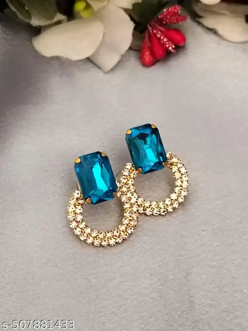 Combo of 2 Seablue and Multicolored Partywear Stud Earrings with Studded Diamonds