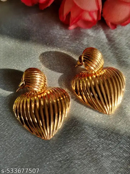 Goldplated Heartshaped Partywear Statement Earirngs