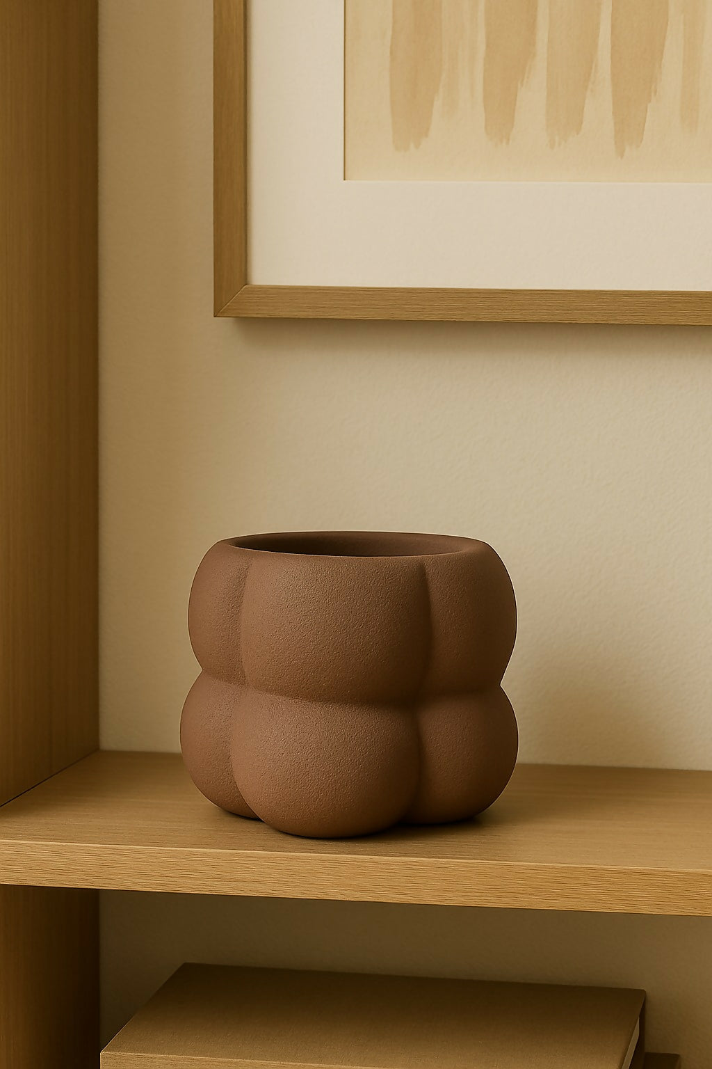 Modern Abstract Bubble Ceramic Planter Pot – Small Matte Brown Indoor Plant Pot with Textured Finish for Succulents, Herbs & Cacti – Unique Sculptural Home Decor Pot for Tabletop or Shelf Display