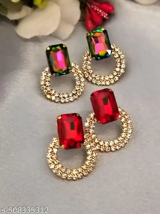Combo of Red and Multicolored Partywear Earstuds