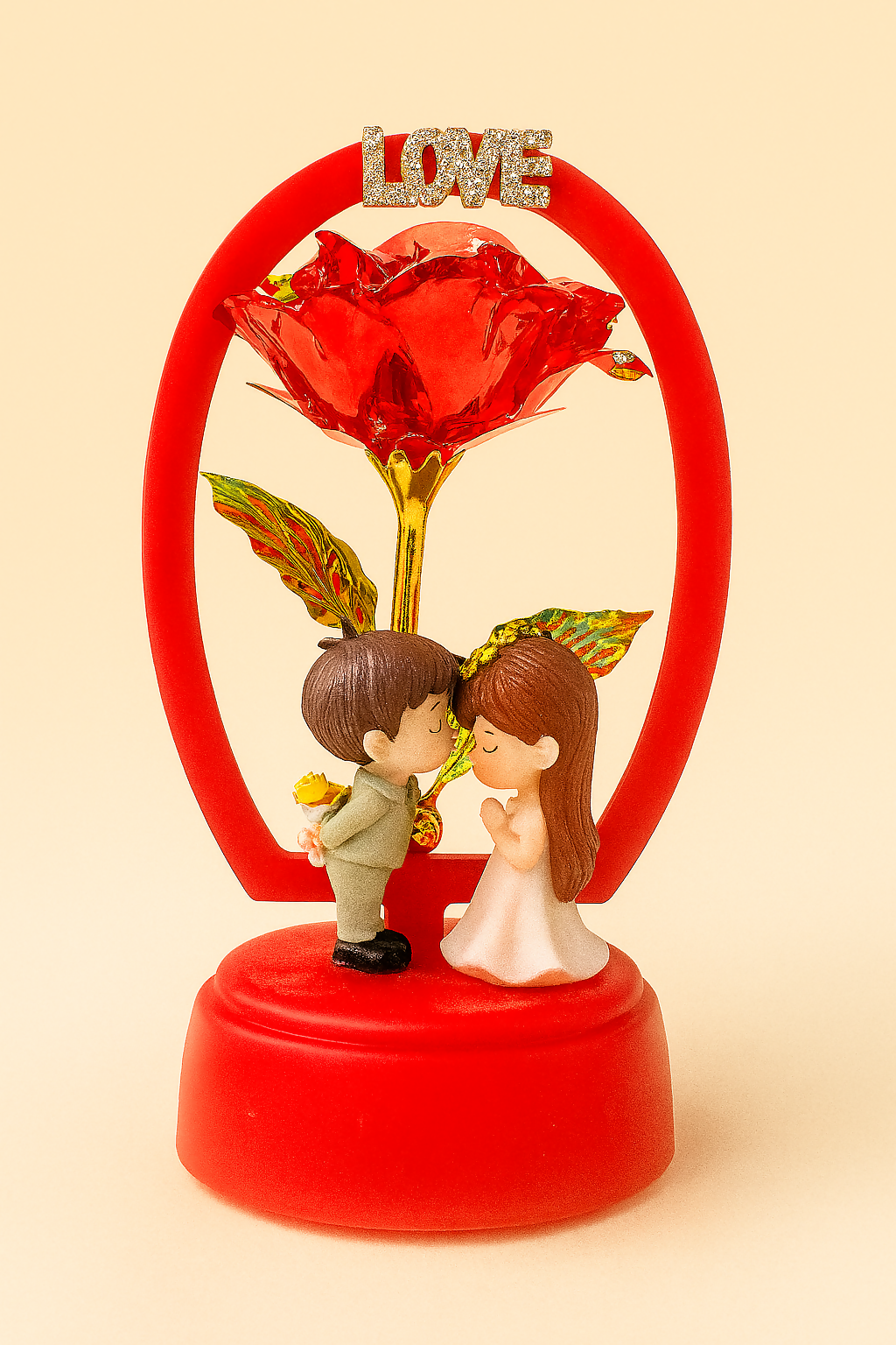 Romantic LED Rose Love Couple Showpiece Night Lamp – Decorative Valentine Gift for Girlfriend, Boyfriend, Anniversary, Birthday & Home Decor (Battery Operated – Red Rose Light)