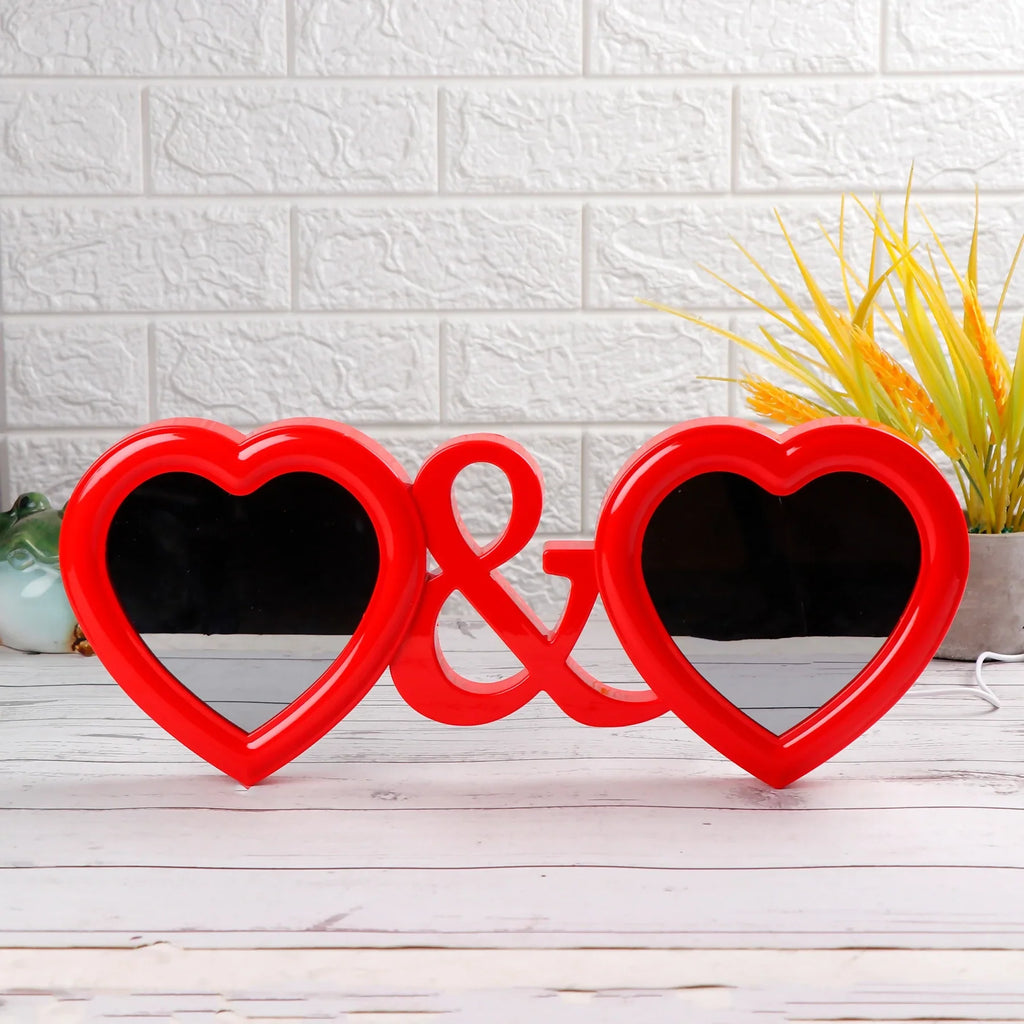 LoveBond Heart & Heart LED Mirror – Romantic Couple Table Décor Romantic Hearts LED Magic Mirror Photo Frame