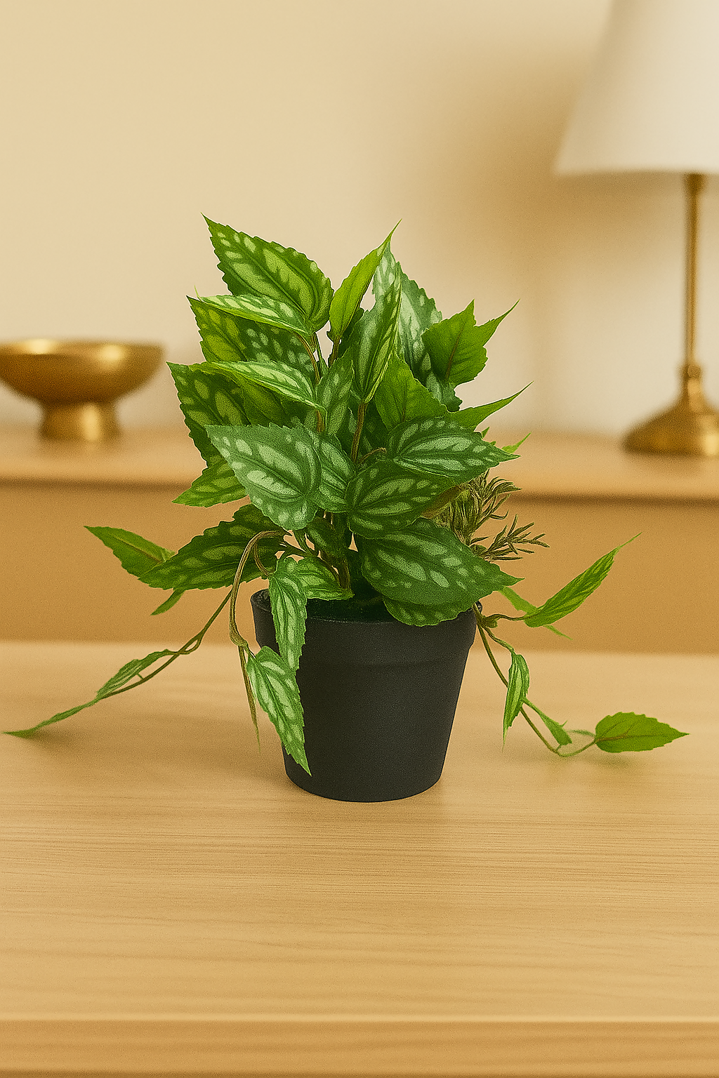 Artificial Potted Green Plant – Realistic Faux Silver Vine Leaf with Black Plastic Pot for Home, Office, or Desk Décor – Low Maintenance Indoor Decorative Greenery Arrangement