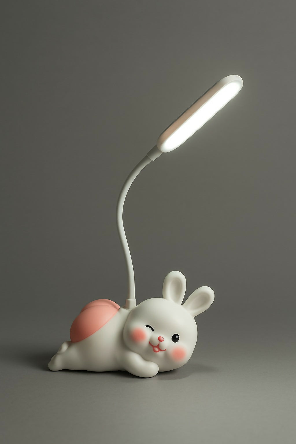 Cute Lying Bunny LED Desk Lamp with Night Light – USB Rechargeable Flexible Gooseneck Eye Protection Study Light for Kids, Bedroom & Study Table Décor