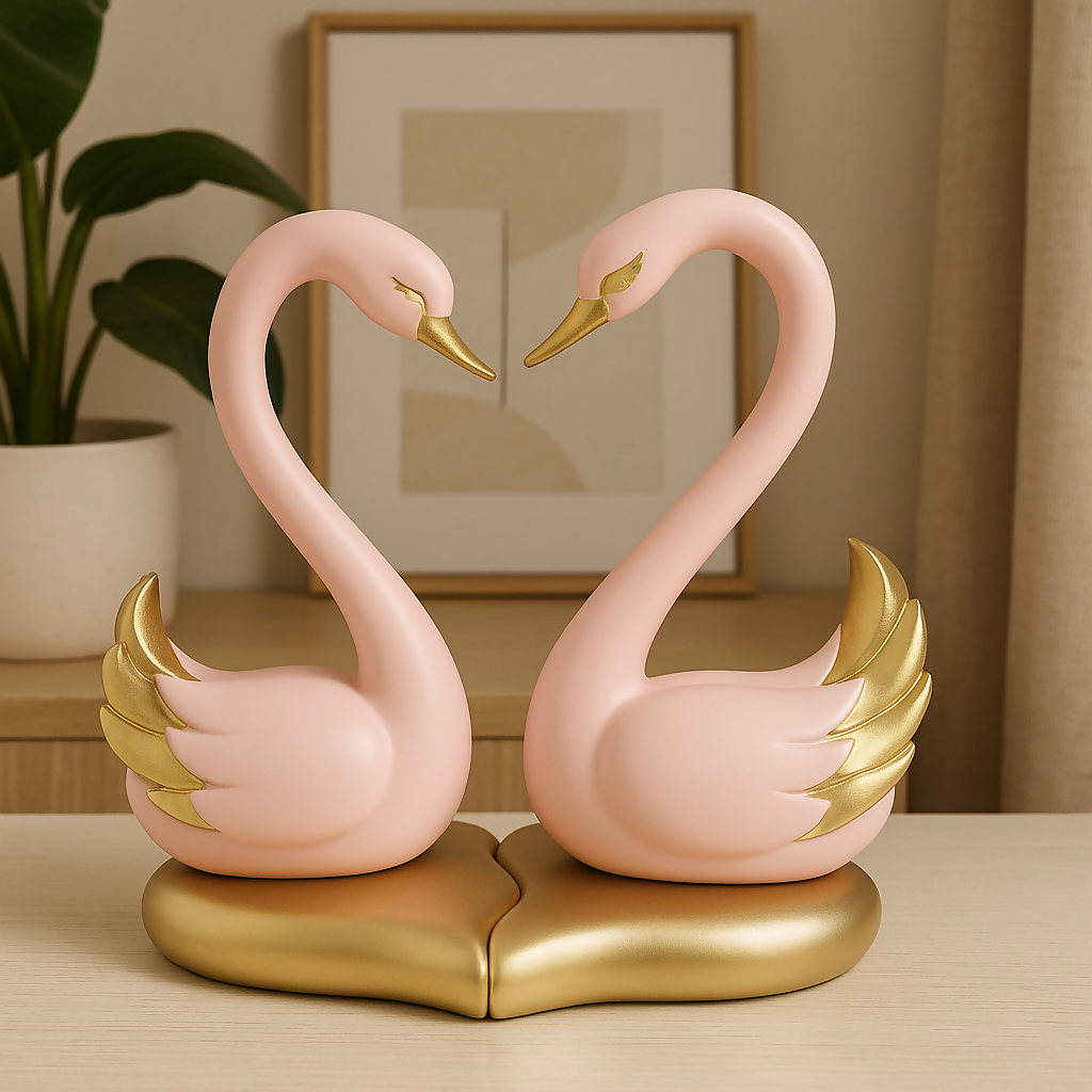 HOME DECOR Romantic Pink Swan Couple Showpiece – Love Theme Home Decor Statue