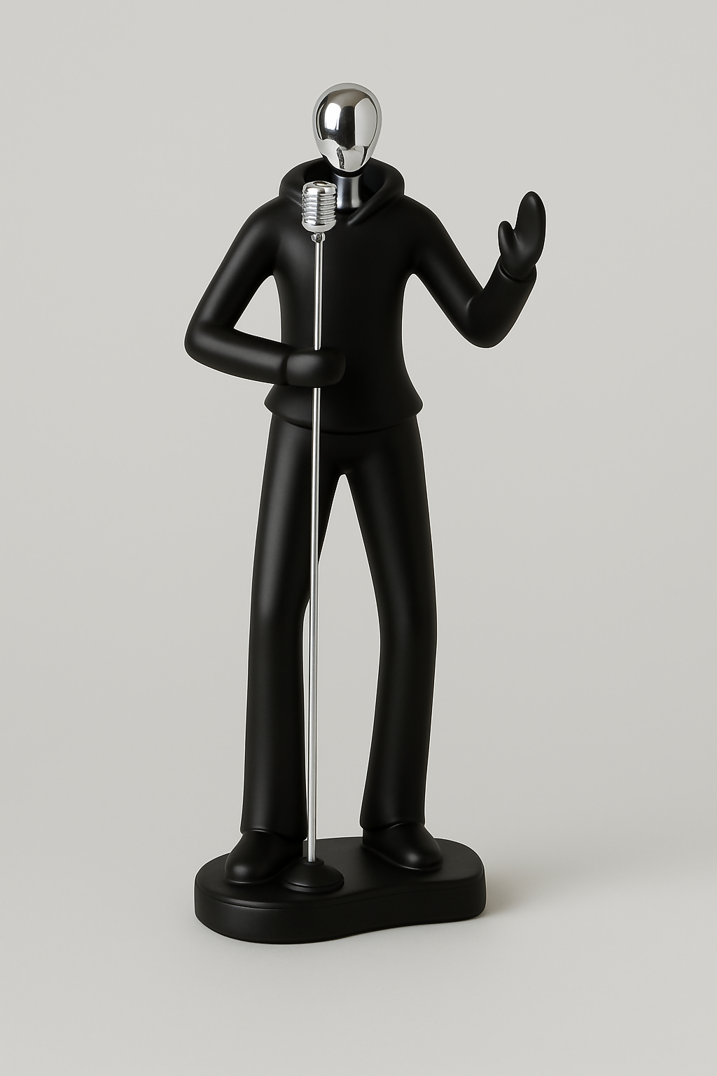 HOME DECOR Black Resin Singer Figurine with Microphone – Modern Musician Decor