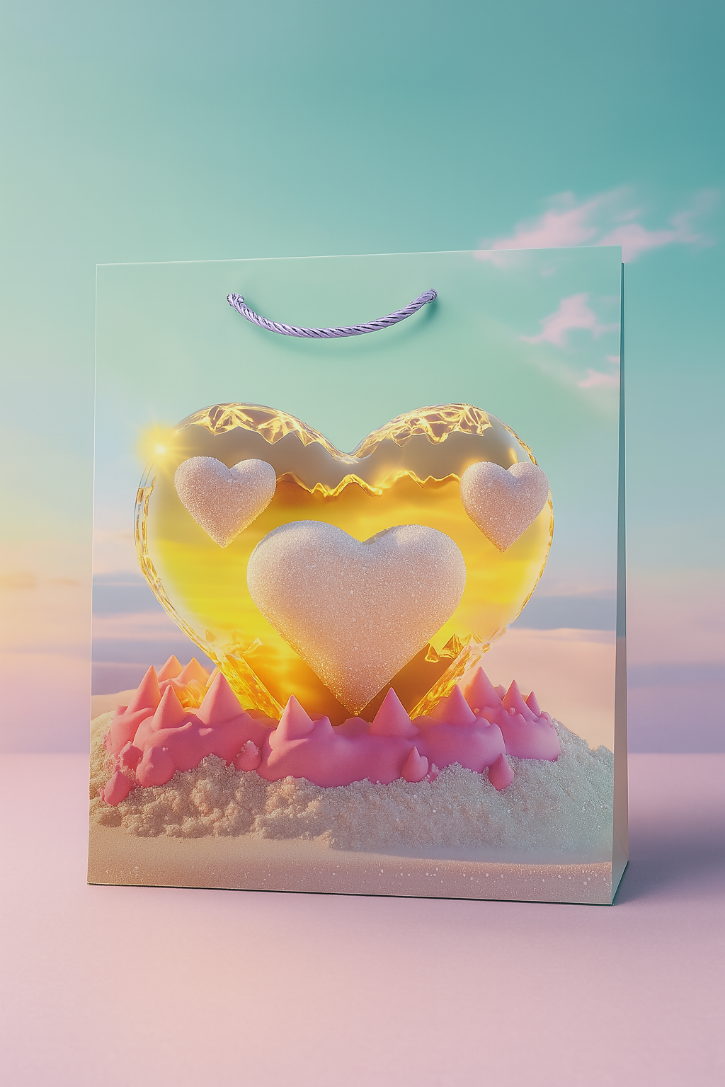 Luxury 3D Heart Design Gift Bags Set – Premium Glossy Paper Shopping Bags – Pack of 4