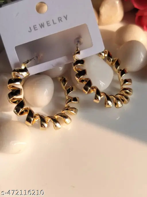 Gold Plated Tisting Designed Hoop Earrings