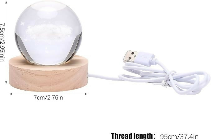 Illuminated 3D Crystal Globe LED Night Lamp with Wooden Base – Engraved Earth Map Decorative Light for Desk, Office, or Bedroom – Elegant Geographical Gift for Space Lovers, Explorers, and Travel Enthusiasts