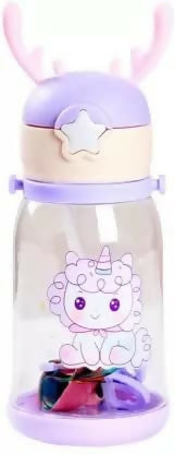 Cartoon Water Bottle for Kids – BPA-Free with Straw, Strap & Antler Cap Cute Sipper Water Bottle with Straw Shoulder Strap Leakproof Deer Design Water Bottle for Students Best Birthday Return Gifts