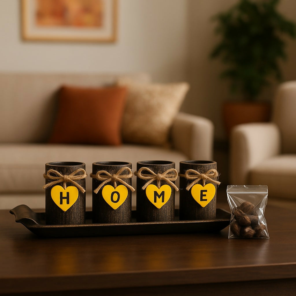 Rustic Decorative "HOME" Candle Set with Tray – Scented Pillar Candles for Living Room, Bedroom, and Housewarming Gift Decor