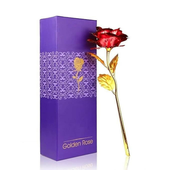 24K Gold Plated Rose – Red Artificial Golden Rose with Gift Box for Valentine, Anniversary & Decoration