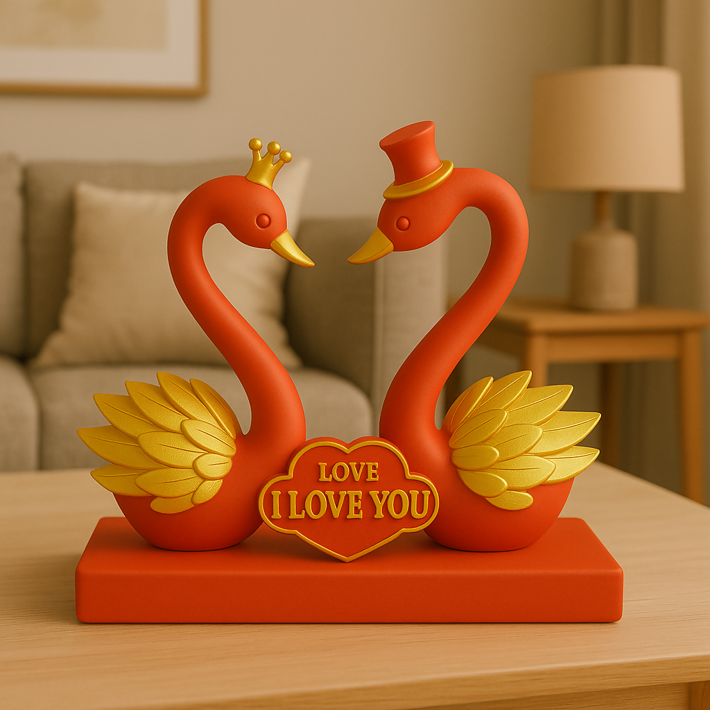 HOME DECOR Romantic Red Swan Couple Showpiece – I Love You Decorative Figurine for Home & Gift
