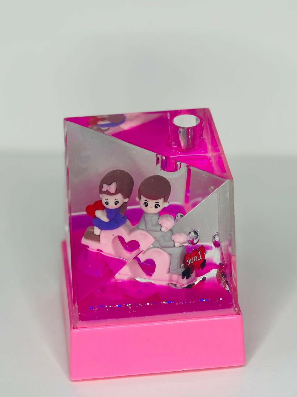 LoveNest Crystal Couple Cube Acrylic Liquid Motion Teddy Love Sign Block | Valentine's Day Gift | Romantic Desk Showpiece | Clear Decorative Display with Floating Glitter