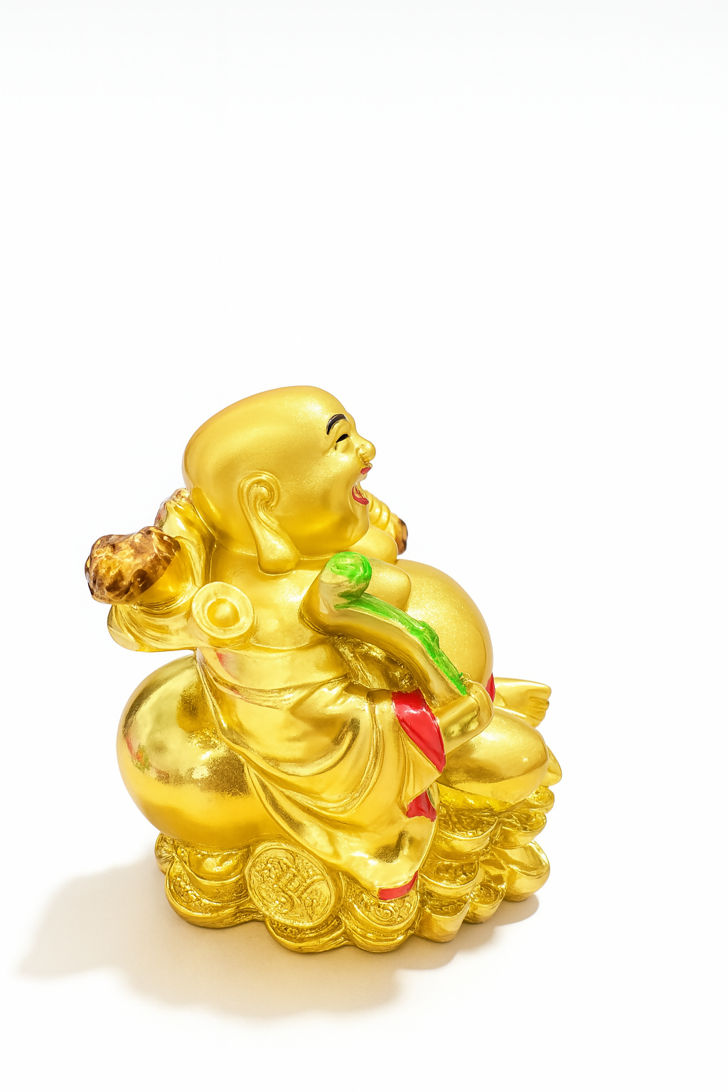 Golden Laughing Buddha Feng Shui Showpiece with Ingot and Gold Sack | Wealth & Prosperity Idol for Home Décor, Office Desk & Gift Purpose | Premium Resin Finish