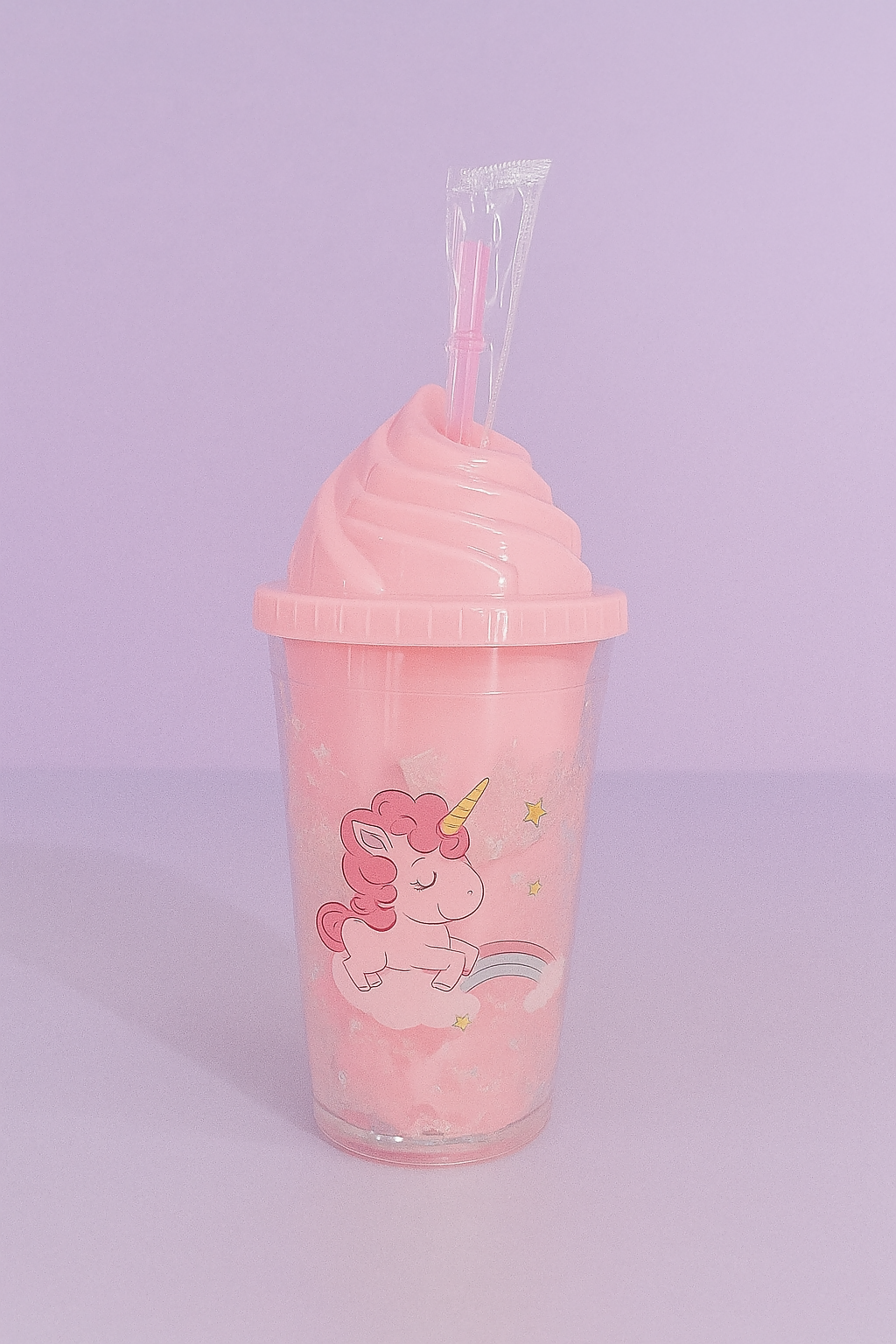Magical Pink Unicorn Slush Cup with Swirl Top Lid – BPA-Free Reusable Tumbler with Straw, Glittery Icy Drink Holder with Rainbow, Moon & Star Design – Cute Aesthetic for Girls, Kids & Teens