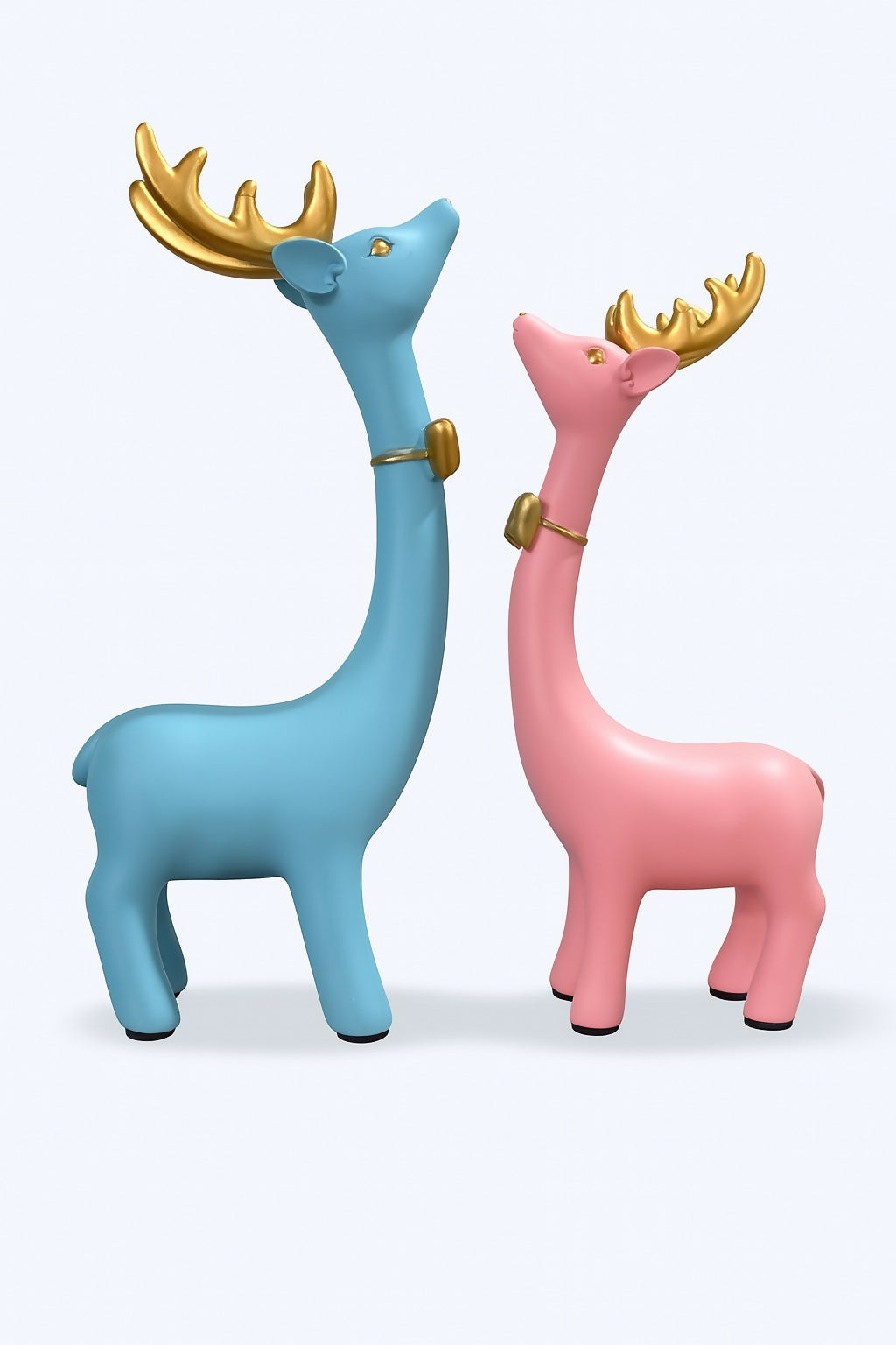 HOME DECOR Romantic Deer Couple Resin Showpiece Set | Blue & Pink Antlered Reindeer Statues for Home Décor, Living Room, Tabletop, Shelf & Gift Decoration – Set of 2