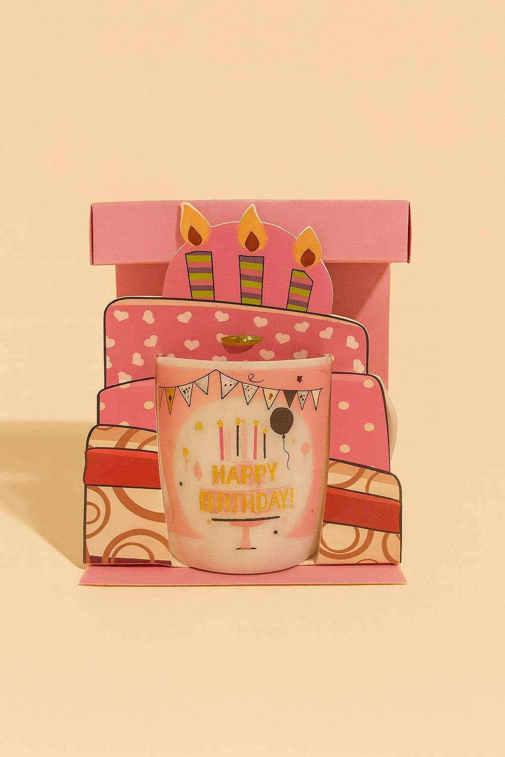 Happy Birthday Ceramic Coffee Mug – Pink Party Design with Cake & Bunting Print – Gift Cup for Girls, Boys, Kids, Friends, Husband, Wife – Birthday Celebration Tea & Coffee Cup
